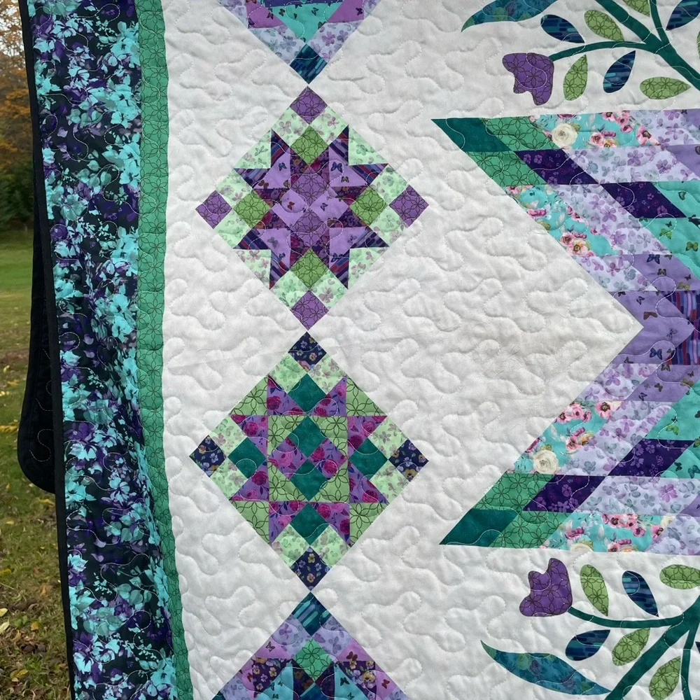 Elegant Starburst Quilt - Teal and Purple - Picture 3 of 7
